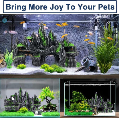 Aquarium Mountain View Stone Ornament Tree Rock Cave Aquarium Decorations Large and Tall Extra Large Aquarium Decorations for Fish Tank Decorations for Fish Tank - 14 Inches High