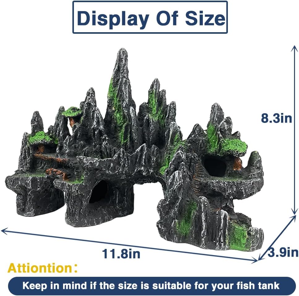 Aquarium Mountain View Stone Ornament Tree Rock Cave Aquarium Decorations Large and Tall Extra Large Aquarium Decorations for Fish Tank Decorations for Fish Tank - 14 Inches High