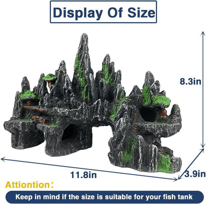 Aquarium Mountain View Stone Ornament Tree Rock Cave Aquarium Decorations Large and Tall Extra Large Aquarium Decorations for Fish Tank Decorations for Fish Tank - 14 Inches High