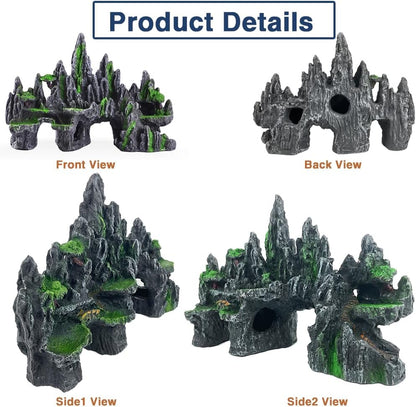 Aquarium Mountain View Stone Ornament Tree Rock Cave Aquarium Decorations Large and Tall Extra Large Aquarium Decorations for Fish Tank Decorations for Fish Tank - 14 Inches High
