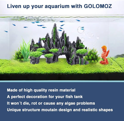 Aquarium Mountain View Stone Ornament Tree Rock Cave Aquarium Decorations Large and Tall Extra Large Aquarium Decorations for Fish Tank Decorations for Fish Tank - 14 Inches High
