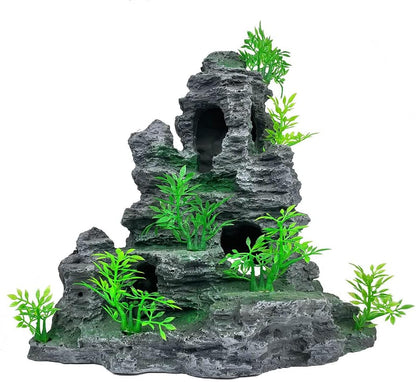 Aquarium Mountain View Stone Ornament Tree Rock Cave Aquarium Decorations Large and Tall Extra Large Aquarium Decorations for Fish Tank Decorations for Fish Tank - 14 Inches High