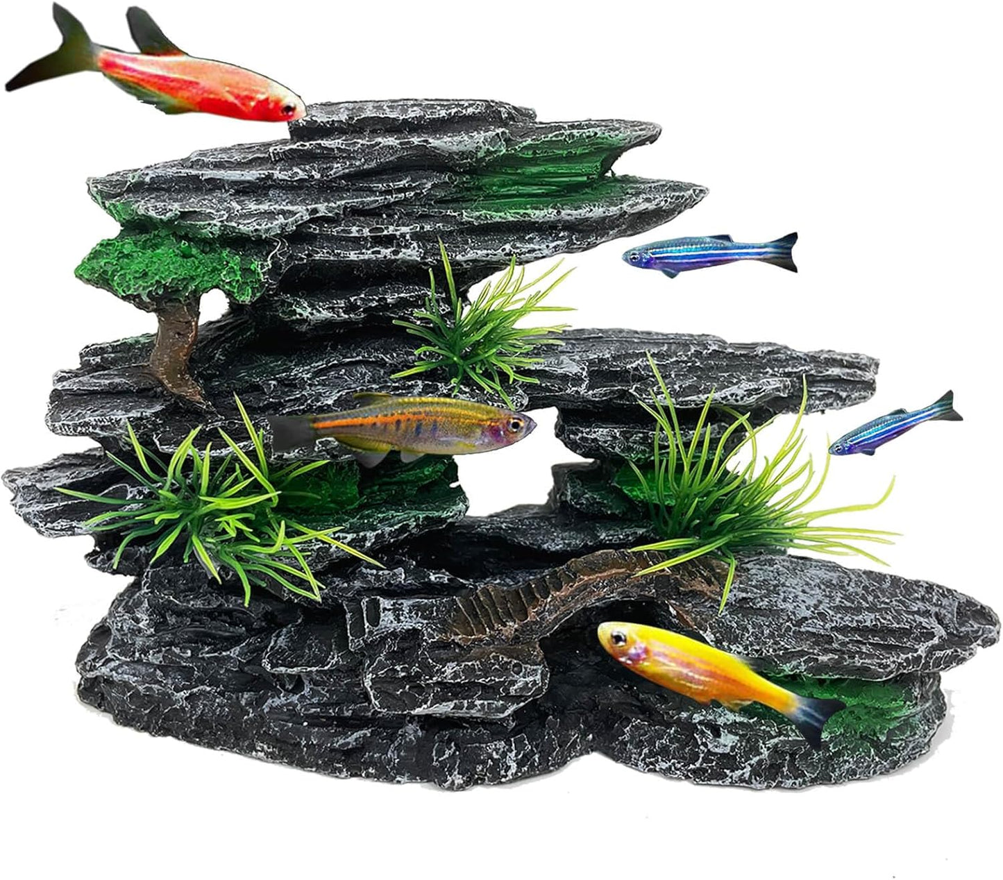 Aquarium Mountain View Stone Ornament Tree Rock Cave Aquarium Decorations Large and Tall Extra Large Aquarium Decorations for Fish Tank Decorations for Fish Tank - 14 Inches High