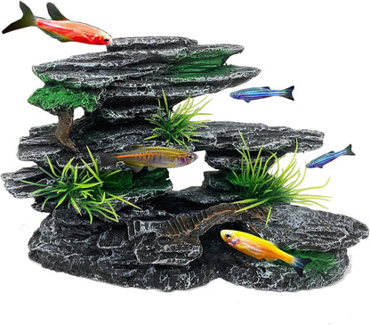 Aquarium Mountain View Stone Ornament Tree Rock Cave Aquarium Decorations Large and Tall Extra Large Aquarium Decorations for Fish Tank Decorations for Fish Tank - 14 Inches High