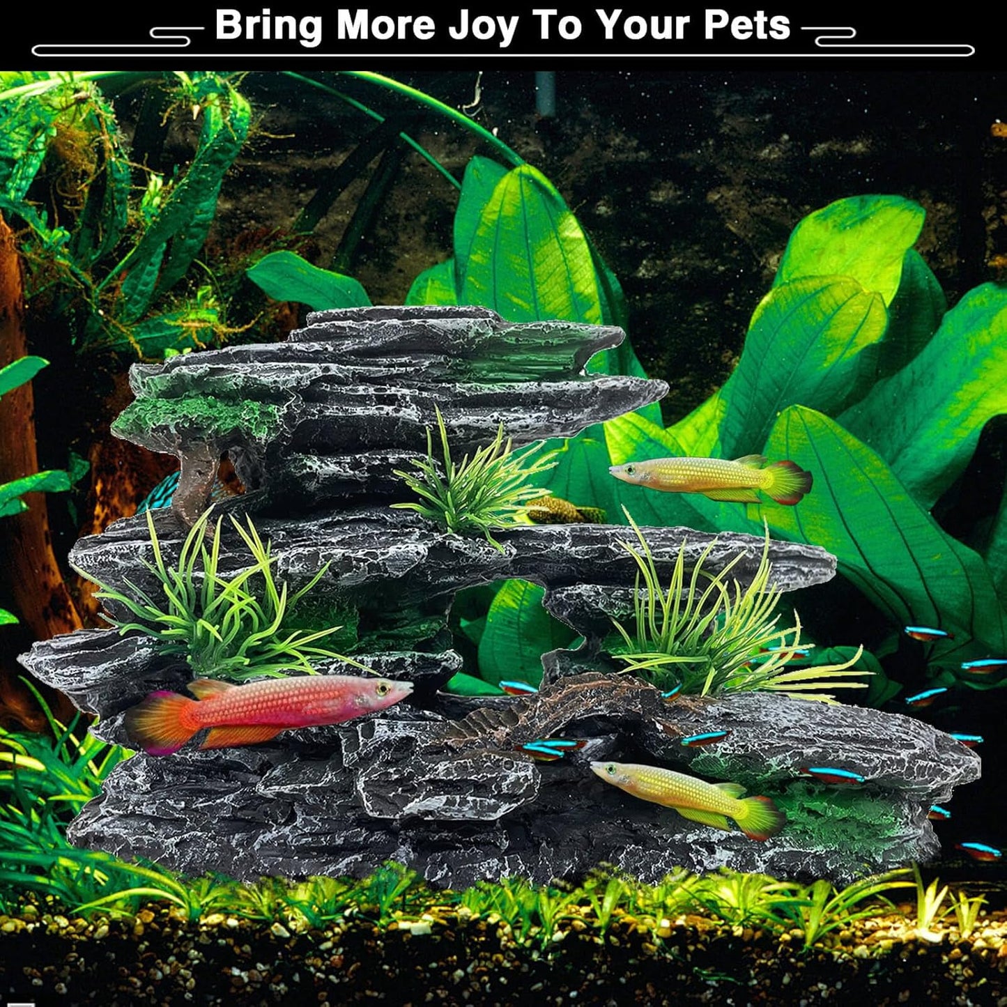 Aquarium Mountain View Stone Ornament Tree Rock Cave Aquarium Decorations Large and Tall Extra Large Aquarium Decorations for Fish Tank Decorations for Fish Tank - 14 Inches High