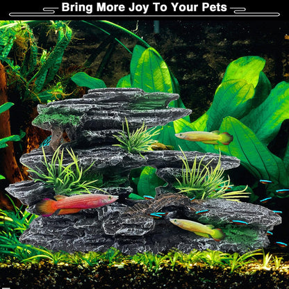 Aquarium Mountain View Stone Ornament Tree Rock Cave Aquarium Decorations Large and Tall Extra Large Aquarium Decorations for Fish Tank Decorations for Fish Tank - 14 Inches High