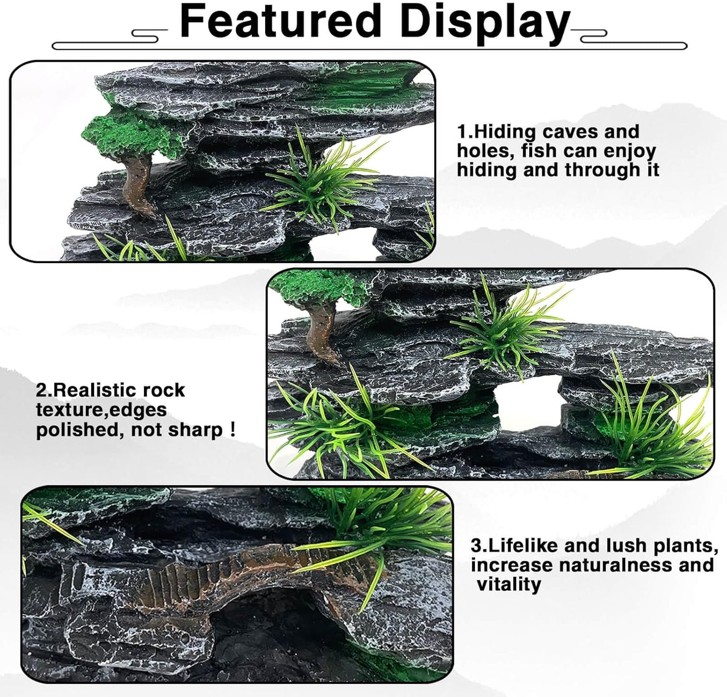 Aquarium Mountain View Stone Ornament Tree Rock Cave Aquarium Decorations Large and Tall Extra Large Aquarium Decorations for Fish Tank Decorations for Fish Tank - 14 Inches High