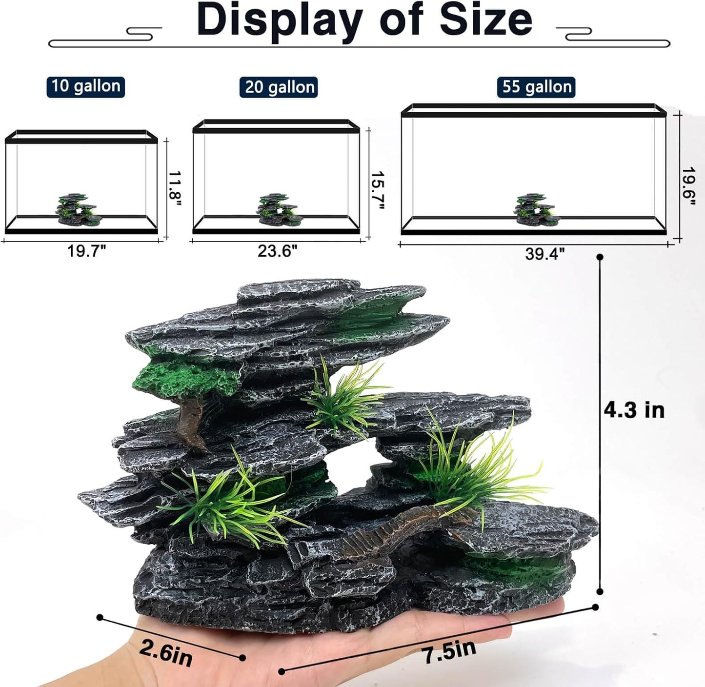 Aquarium Mountain View Stone Ornament Tree Rock Cave Aquarium Decorations Large and Tall Extra Large Aquarium Decorations for Fish Tank Decorations for Fish Tank - 14 Inches High