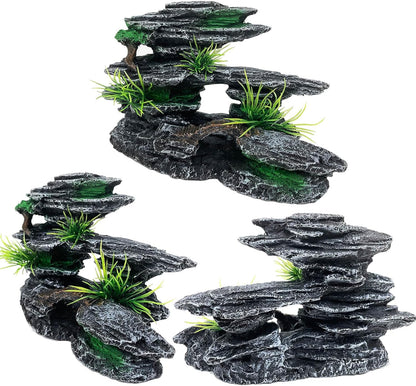 Aquarium Mountain View Stone Ornament Tree Rock Cave Aquarium Decorations Large and Tall Extra Large Aquarium Decorations for Fish Tank Decorations for Fish Tank - 14 Inches High