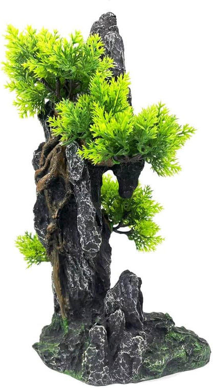Aquarium Mountain View Stone Ornament Tree Rock Cave Aquarium Decorations Large and Tall Extra Large Aquarium Decorations for Fish Tank Decorations for Fish Tank - 14 Inches High