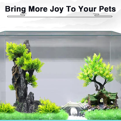 Aquarium Mountain View Stone Ornament Tree Rock Cave Aquarium Decorations Large and Tall Extra Large Aquarium Decorations for Fish Tank Decorations for Fish Tank - 14 Inches High
