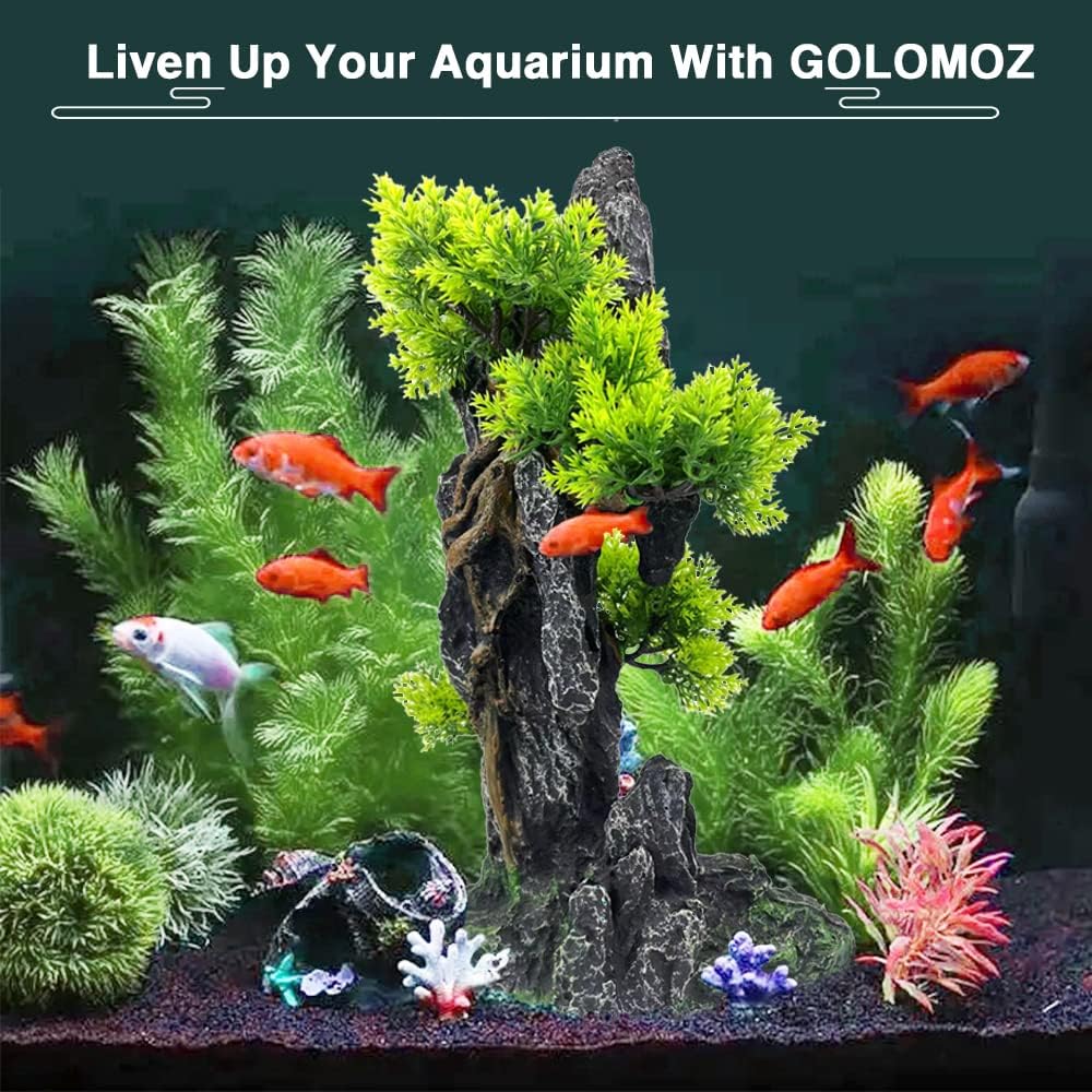 Aquarium Mountain View Stone Ornament Tree Rock Cave Aquarium Decorations Large and Tall Extra Large Aquarium Decorations for Fish Tank Decorations for Fish Tank - 14 Inches High