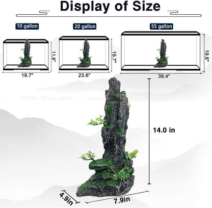 Aquarium Mountain View Stone Ornament Tree Rock Cave Aquarium Decorations Large and Tall Extra Large Aquarium Decorations for Fish Tank Decorations for Fish Tank - 14 Inches High