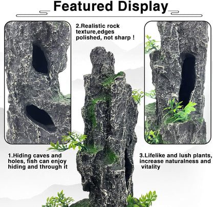 Aquarium Mountain View Stone Ornament Tree Rock Cave Aquarium Decorations Large and Tall Extra Large Aquarium Decorations for Fish Tank Decorations for Fish Tank - 14 Inches High