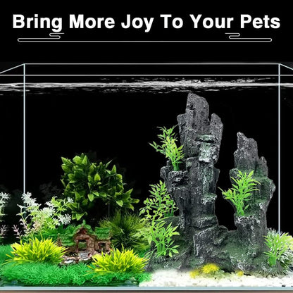 Aquarium Mountain View Stone Ornament Tree Rock Cave Aquarium Decorations Large and Tall Extra Large Aquarium Decorations for Fish Tank Decorations for Fish Tank - 14 Inches High