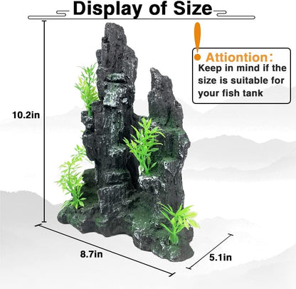 Aquarium Mountain View Stone Ornament Tree Rock Cave Aquarium Decorations Large and Tall Extra Large Aquarium Decorations for Fish Tank Decorations for Fish Tank - 14 Inches High