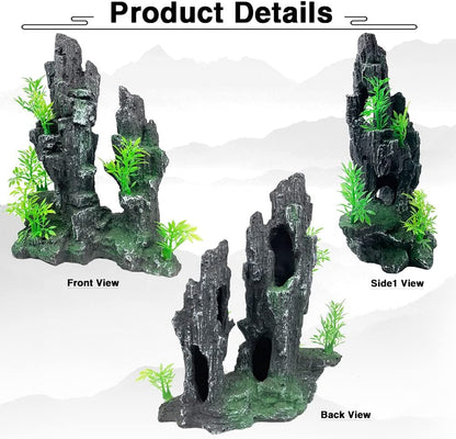 Aquarium Mountain View Stone Ornament Tree Rock Cave Aquarium Decorations Large and Tall Extra Large Aquarium Decorations for Fish Tank Decorations for Fish Tank - 14 Inches High