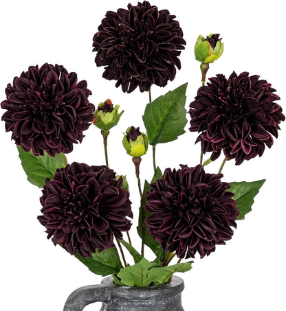 Purple-Pink Dahlia Artificial Flowers 5Pcs Fake Dahlia Flowers for Decoration Silk Flower with Long Stem 17" Floral Arrangements Bouquets Indoors Outdoors Faux Dahlias Centerpieces Home Decor