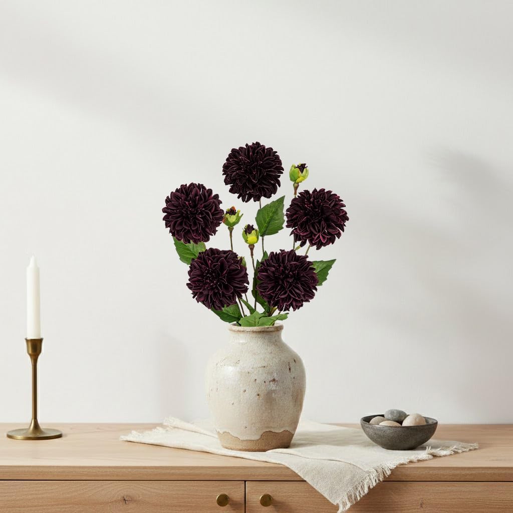 Purple-Pink Dahlia Artificial Flowers 5Pcs Fake Dahlia Flowers for Decoration Silk Flower with Long Stem 17" Floral Arrangements Bouquets Indoors Outdoors Faux Dahlias Centerpieces Home Decor