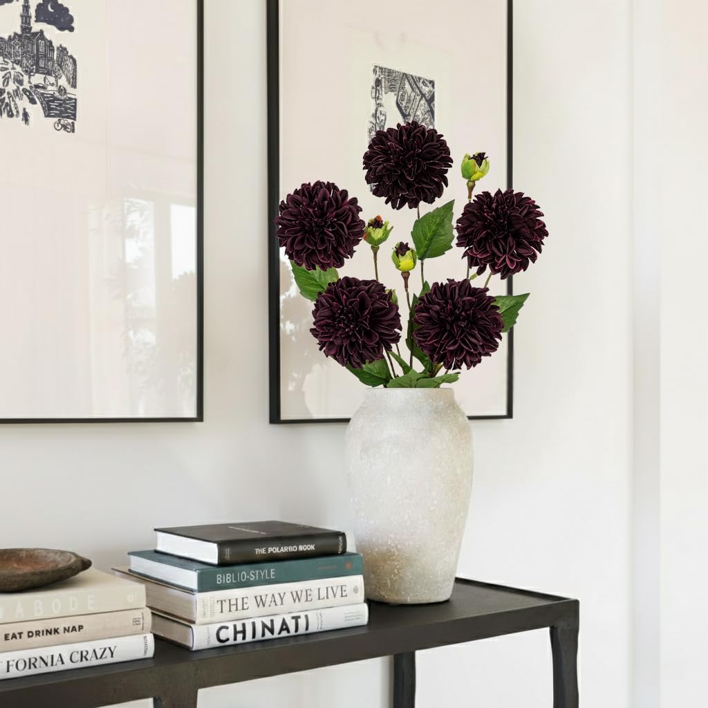 Purple-Pink Dahlia Artificial Flowers 5Pcs Fake Dahlia Flowers for Decoration Silk Flower with Long Stem 17" Floral Arrangements Bouquets Indoors Outdoors Faux Dahlias Centerpieces Home Decor