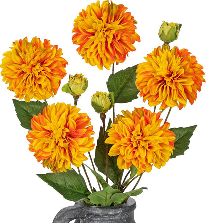 Purple-Pink Dahlia Artificial Flowers 5Pcs Fake Dahlia Flowers for Decoration Silk Flower with Long Stem 17" Floral Arrangements Bouquets Indoors Outdoors Faux Dahlias Centerpieces Home Decor
