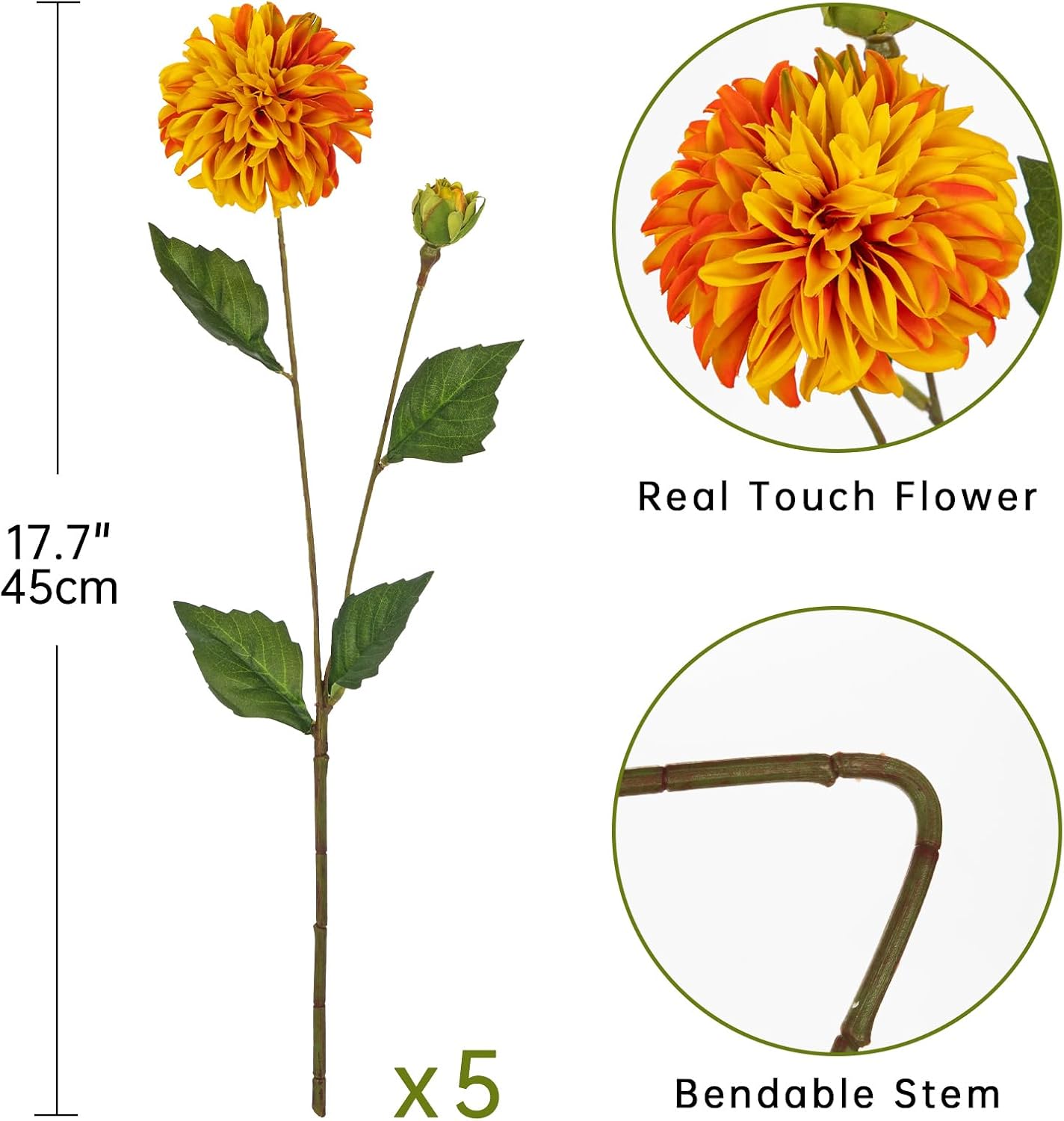 Purple-Pink Dahlia Artificial Flowers 5Pcs Fake Dahlia Flowers for Decoration Silk Flower with Long Stem 17" Floral Arrangements Bouquets Indoors Outdoors Faux Dahlias Centerpieces Home Decor