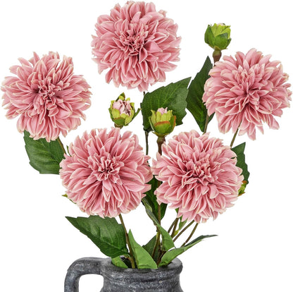 Purple-Pink Dahlia Artificial Flowers 5Pcs Fake Dahlia Flowers for Decoration Silk Flower with Long Stem 17" Floral Arrangements Bouquets Indoors Outdoors Faux Dahlias Centerpieces Home Decor