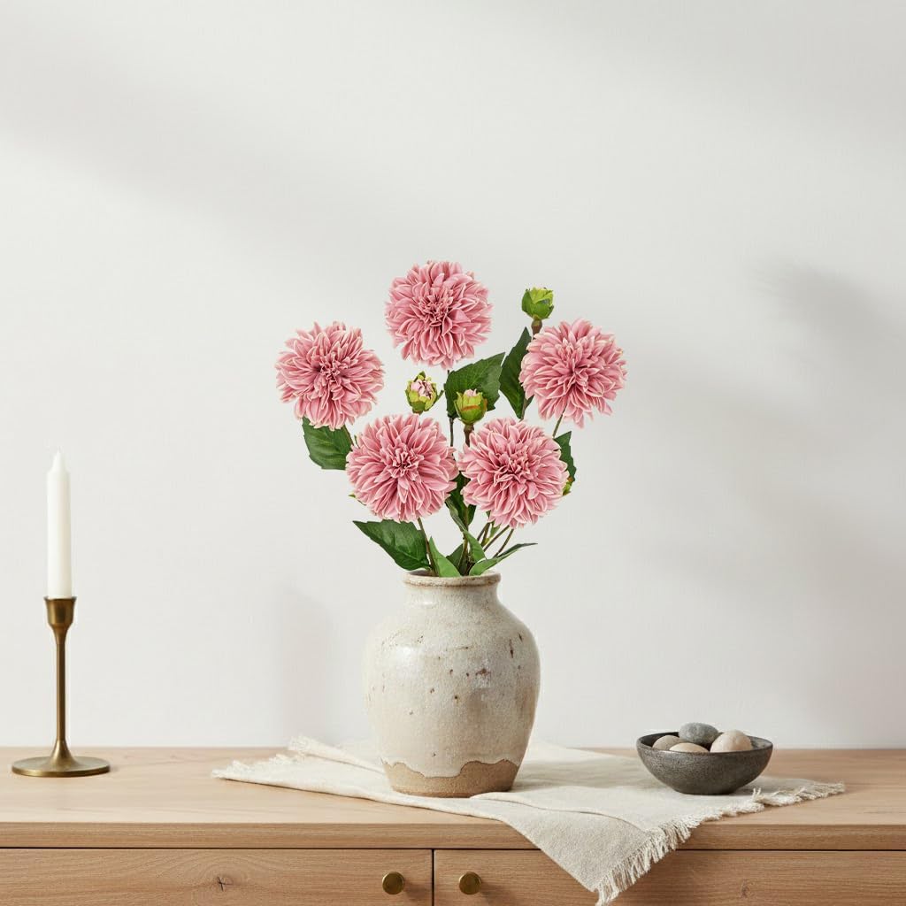 Purple-Pink Dahlia Artificial Flowers 5Pcs Fake Dahlia Flowers for Decoration Silk Flower with Long Stem 17" Floral Arrangements Bouquets Indoors Outdoors Faux Dahlias Centerpieces Home Decor