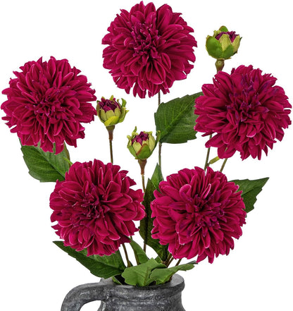 Purple-Pink Dahlia Artificial Flowers 5Pcs Fake Dahlia Flowers for Decoration Silk Flower with Long Stem 17" Floral Arrangements Bouquets Indoors Outdoors Faux Dahlias Centerpieces Home Decor