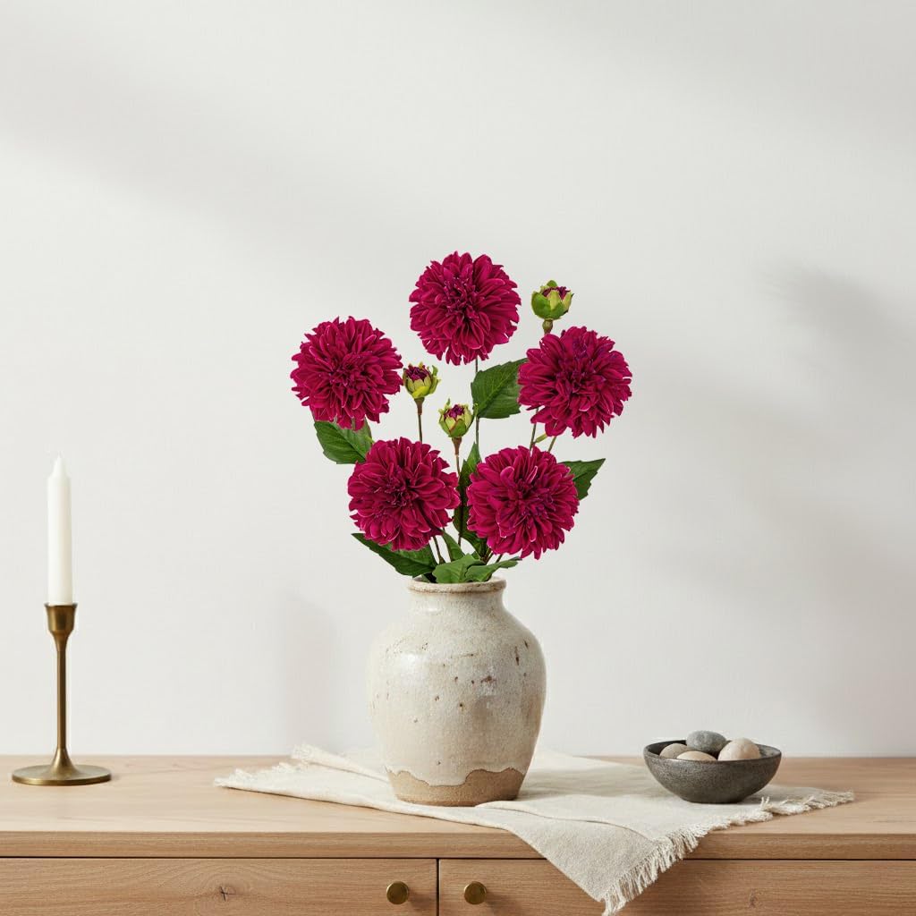 Purple-Pink Dahlia Artificial Flowers 5Pcs Fake Dahlia Flowers for Decoration Silk Flower with Long Stem 17" Floral Arrangements Bouquets Indoors Outdoors Faux Dahlias Centerpieces Home Decor