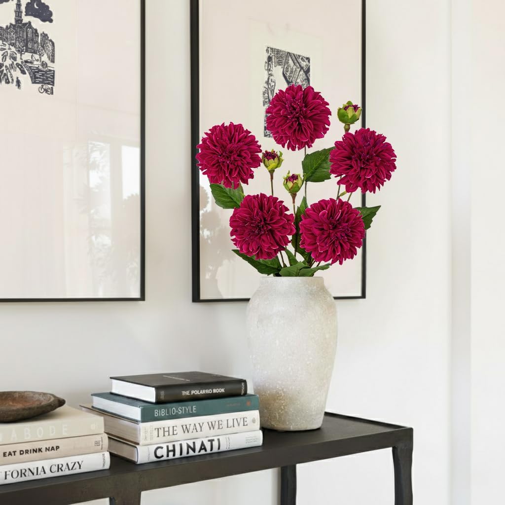 Purple-Pink Dahlia Artificial Flowers 5Pcs Fake Dahlia Flowers for Decoration Silk Flower with Long Stem 17" Floral Arrangements Bouquets Indoors Outdoors Faux Dahlias Centerpieces Home Decor