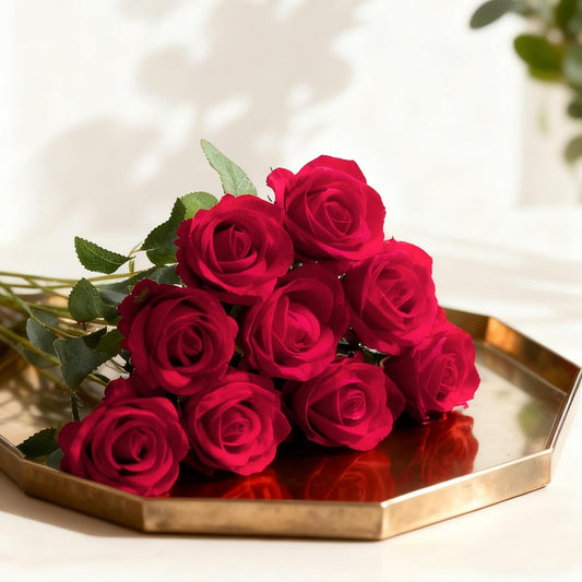 100 Pcs Red Fake Roses Bulk Artificial Flowers, Artificial Velvet Silk Roses Bouquet with Stems for Wedding Decoration, Fake Flowers in Vase Valentines Day Floral Arrangement Centerpiece Home Decor