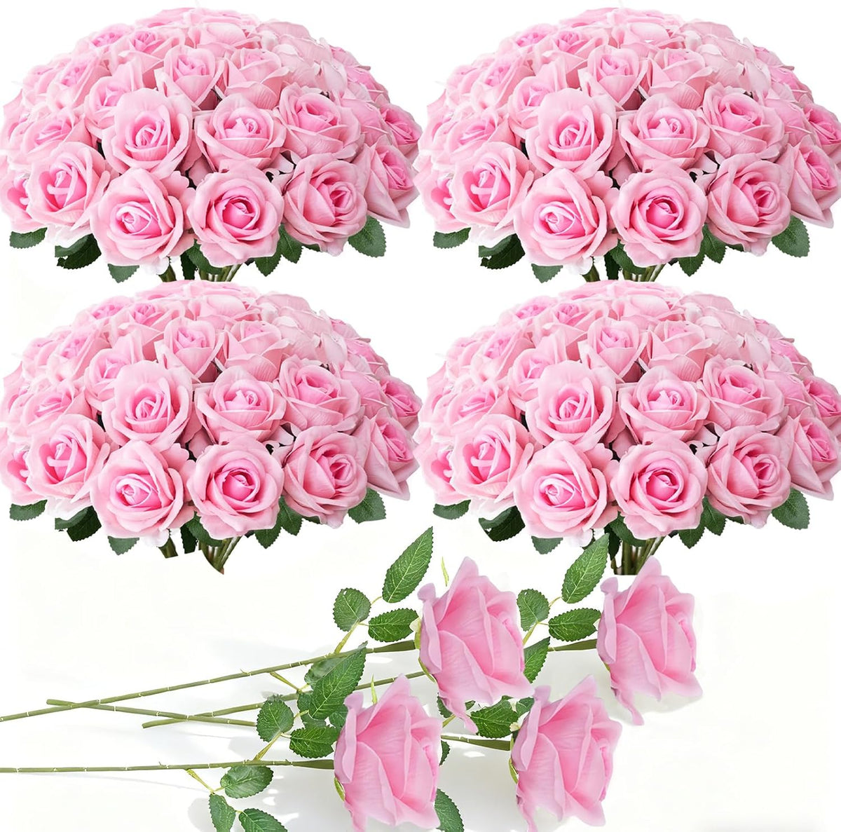 100 Pcs Red Fake Roses Bulk Artificial Flowers, Artificial Velvet Silk Roses Bouquet with Stems for Wedding Decoration, Fake Flowers in Vase Valentines Day Floral Arrangement Centerpiece Home Decor