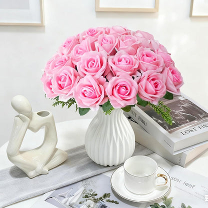 100 Pcs Red Fake Roses Bulk Artificial Flowers, Artificial Velvet Silk Roses Bouquet with Stems for Wedding Decoration, Fake Flowers in Vase Valentines Day Floral Arrangement Centerpiece Home Decor