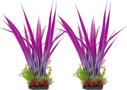 Aquarium Plants Plastic, 2-Pack, 14.2-inch-Tall Artificial Aquarium Plants, Decorations for Medium to Large Aquariums, Safe for All Fish (Green)