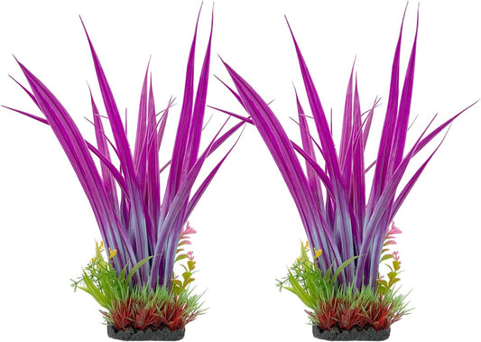 Aquarium Plants Plastic, 2-Pack, 14.2-inch-Tall Artificial Aquarium Plants, Decorations for Medium to Large Aquariums, Safe for All Fish (Green)