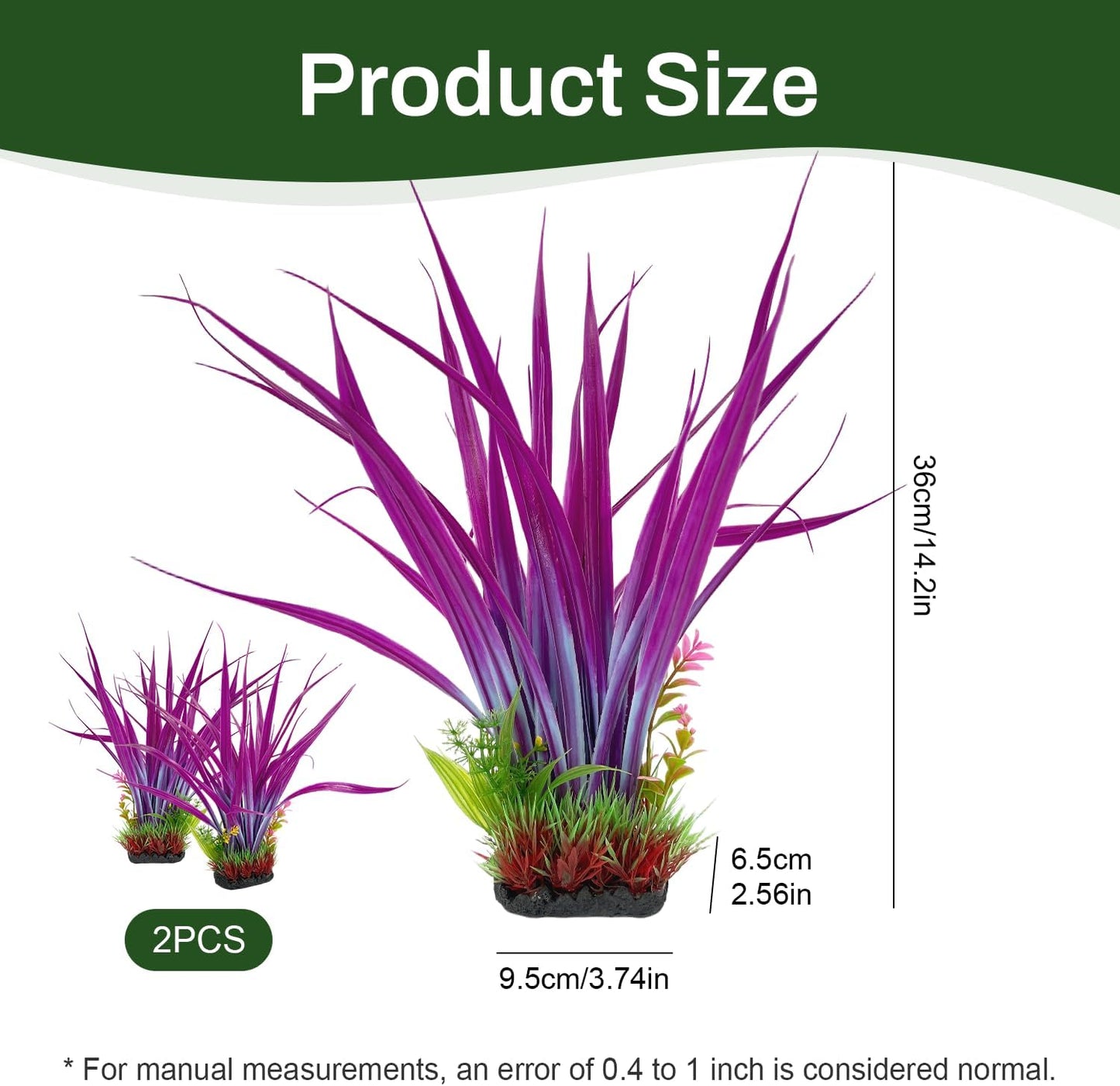 Aquarium Plants Plastic, 2-Pack, 14.2-inch-Tall Artificial Aquarium Plants, Decorations for Medium to Large Aquariums, Safe for All Fish (Green)