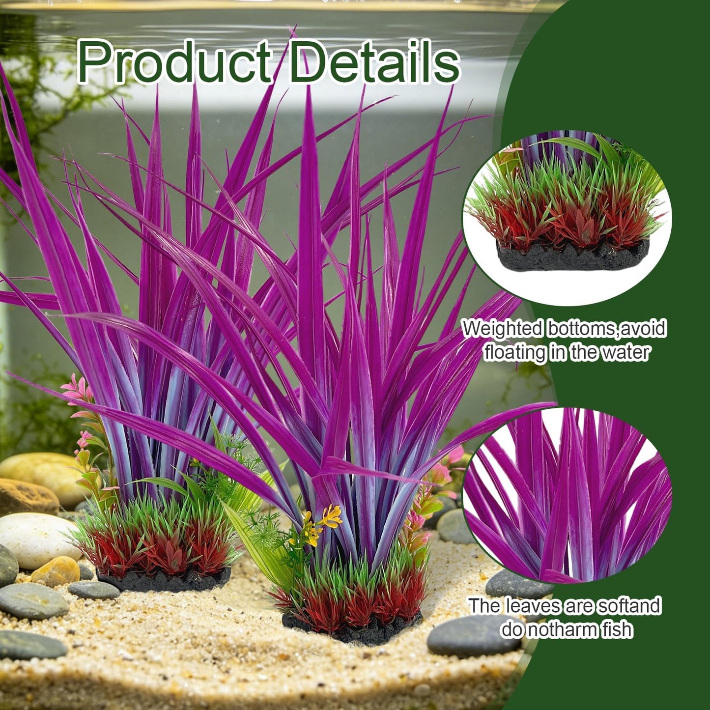 Aquarium Plants Plastic, 2-Pack, 14.2-inch-Tall Artificial Aquarium Plants, Decorations for Medium to Large Aquariums, Safe for All Fish (Green)