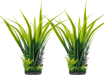 Aquarium Plants Plastic, 2-Pack, 14.2-inch-Tall Artificial Aquarium Plants, Decorations for Medium to Large Aquariums, Safe for All Fish (Green)