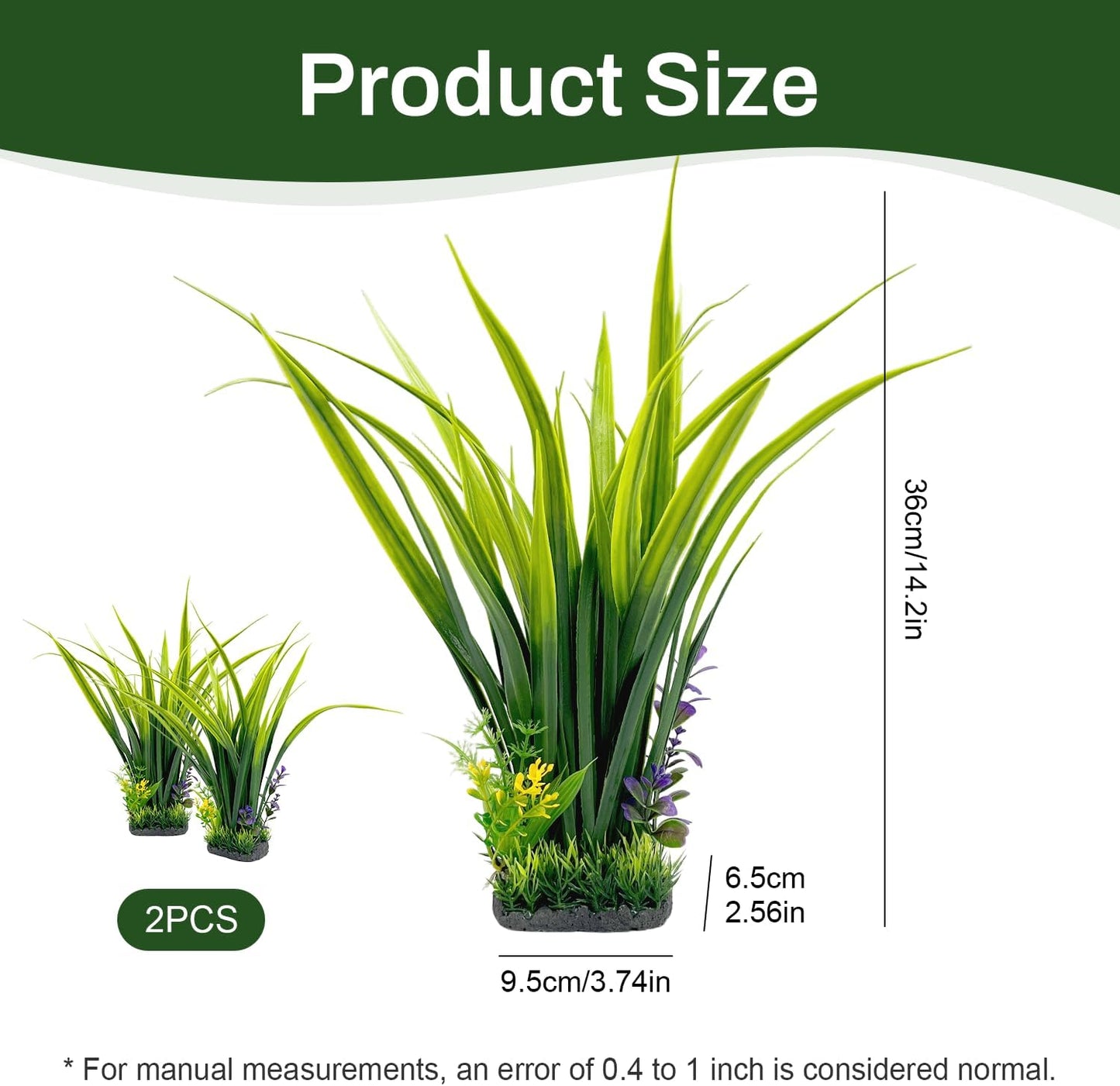 Aquarium Plants Plastic, 2-Pack, 14.2-inch-Tall Artificial Aquarium Plants, Decorations for Medium to Large Aquariums, Safe for All Fish (Green)