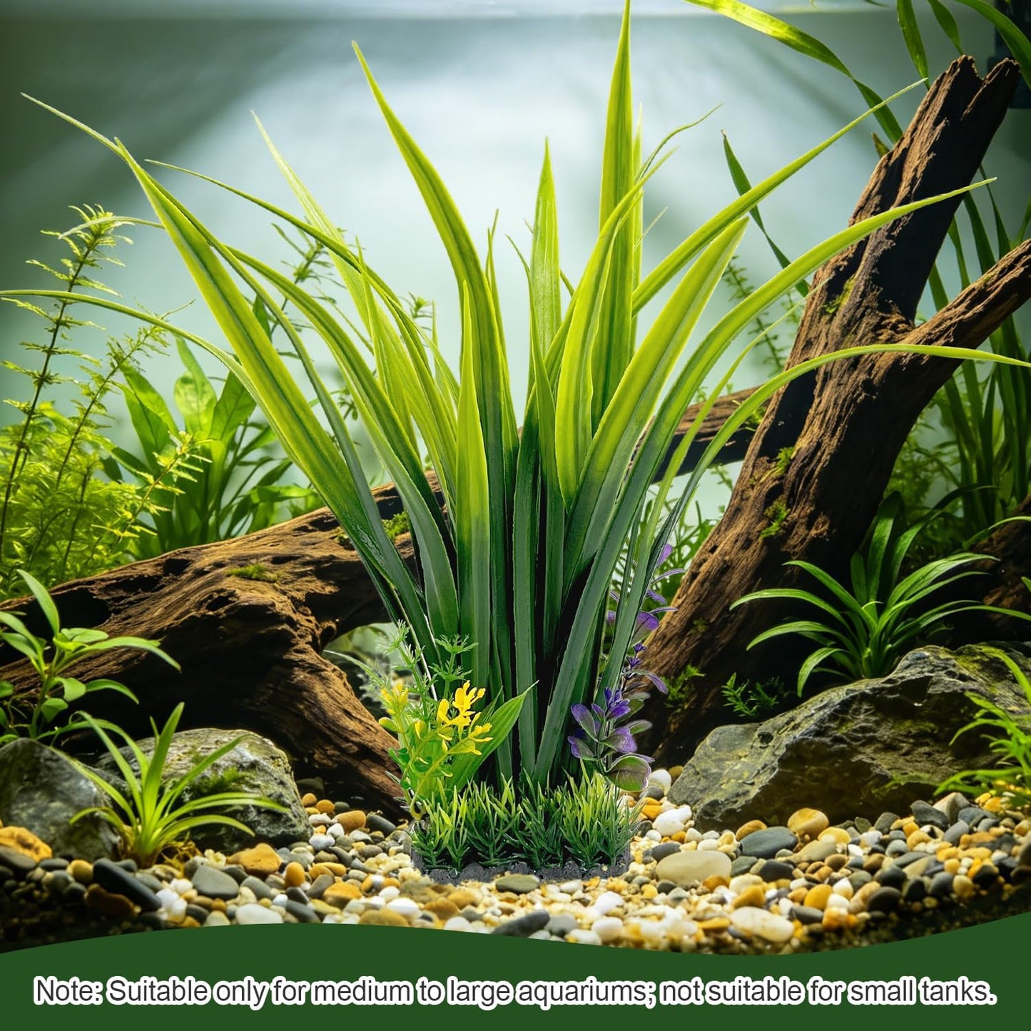 Aquarium Plants Plastic, 2-Pack, 14.2-inch-Tall Artificial Aquarium Plants, Decorations for Medium to Large Aquariums, Safe for All Fish (Green)