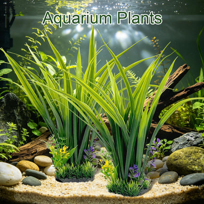 Aquarium Plants Plastic, 2-Pack, 14.2-inch-Tall Artificial Aquarium Plants, Decorations for Medium to Large Aquariums, Safe for All Fish (Green)