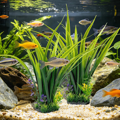 Aquarium Plants Plastic, 2-Pack, 14.2-inch-Tall Artificial Aquarium Plants, Decorations for Medium to Large Aquariums, Safe for All Fish (Green)