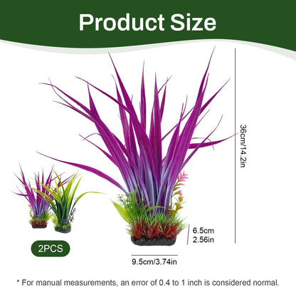 Aquarium Plants Plastic, 2-Pack, 14.2-inch-Tall Artificial Aquarium Plants, Decorations for Medium to Large Aquariums, Safe for All Fish (Green)
