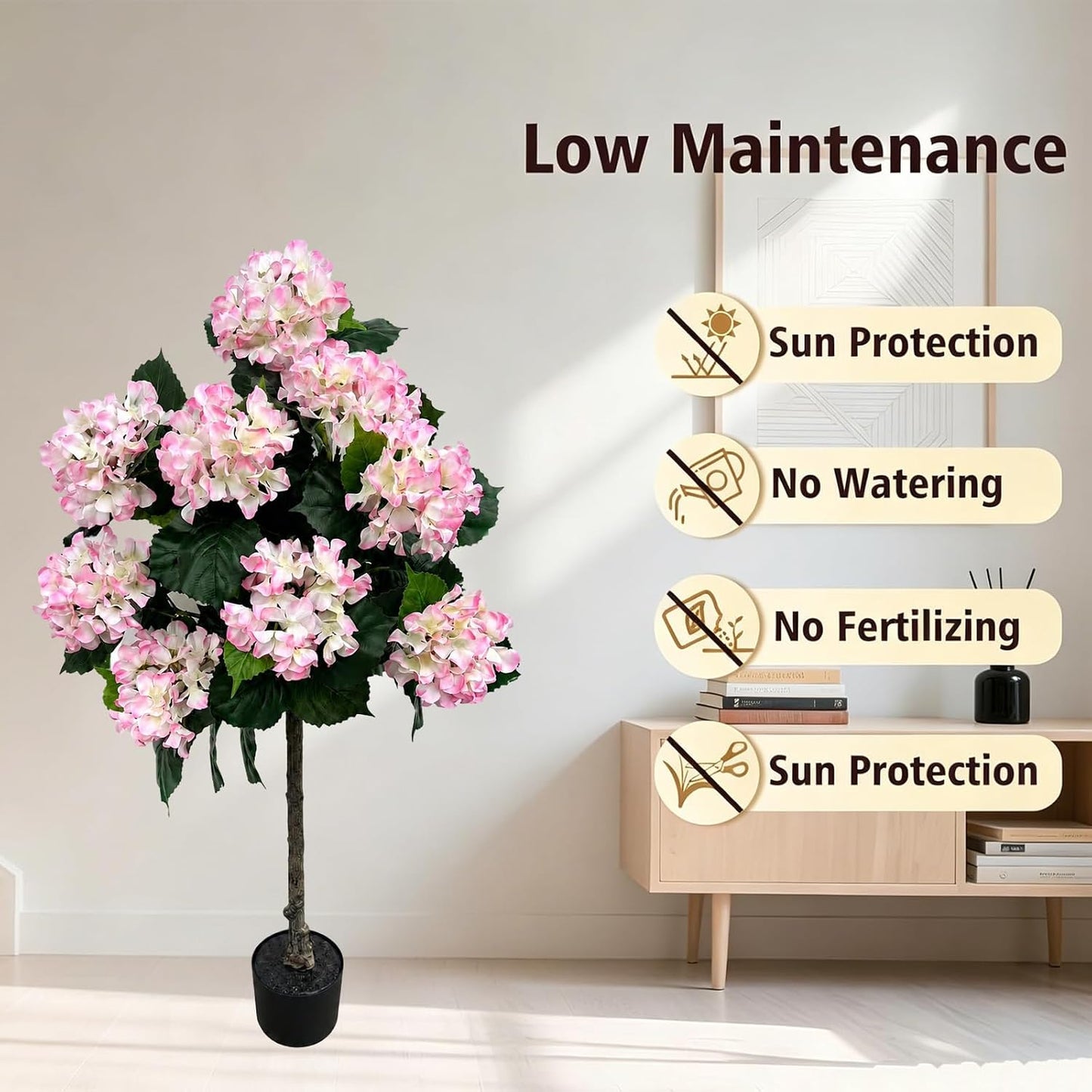 Potted Artificial Hydrangea Tree Outdoor Indoor,3.7FT Tall Hydrangea Faux Flowers Tree Hydrangeas Bushes Topiary Plant Realistic in Pot with Natural Wood Trunk for Garden Room Porch Front Door