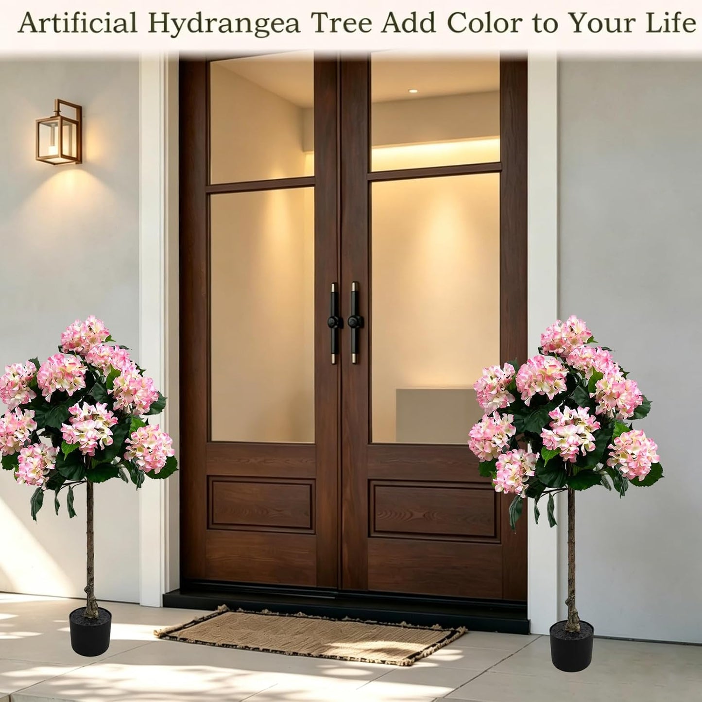 Potted Artificial Hydrangea Tree Outdoor Indoor,3.7FT Tall Hydrangea Faux Flowers Tree Hydrangeas Bushes Topiary Plant Realistic in Pot with Natural Wood Trunk for Garden Room Porch Front Door