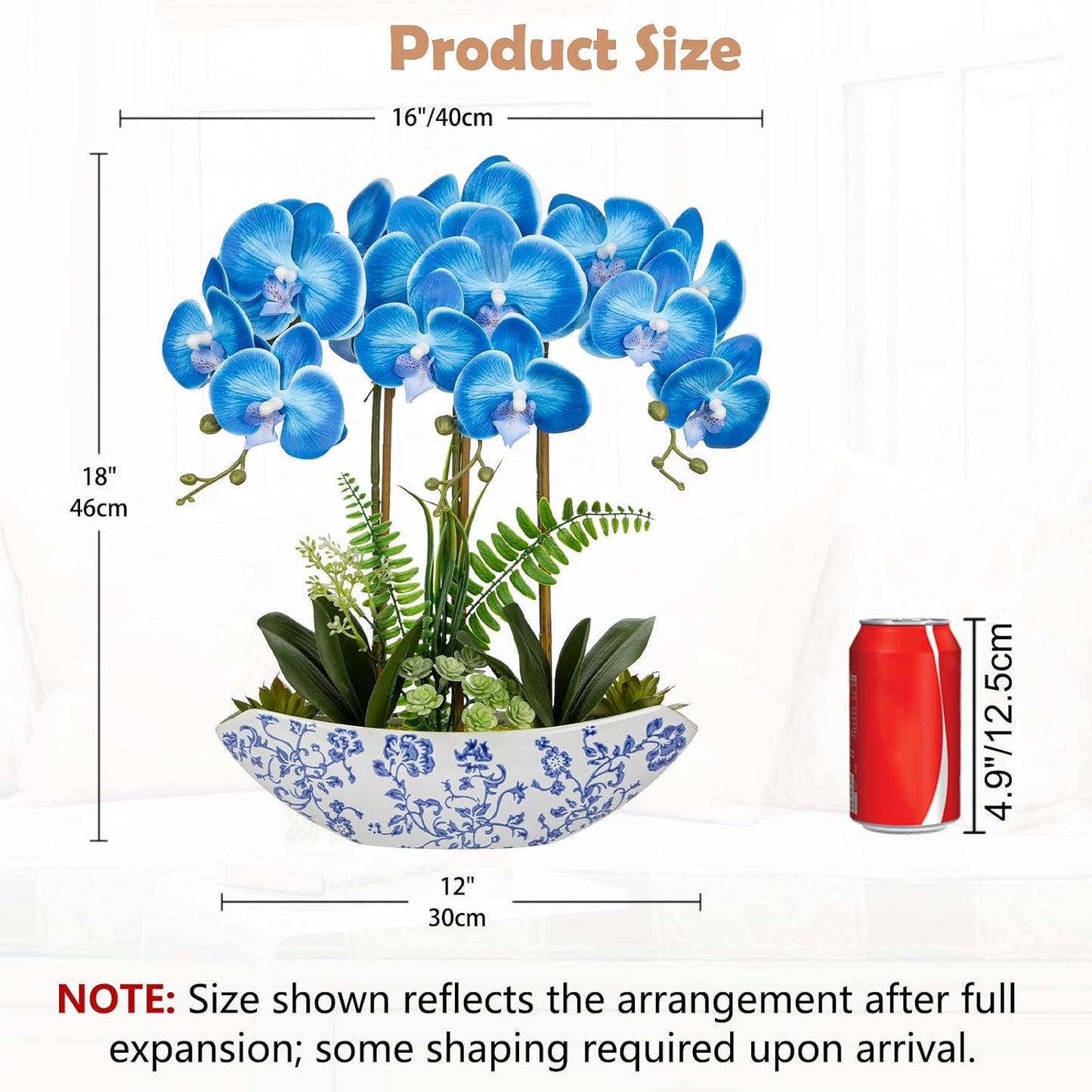 Orchid Artificial Flowers 18in White Fake Orchid Silk Flowers with Ceramic Pot Faux Orchid Arrangement for Home Office Room Coffee Table Centerpiece Modern Decoration