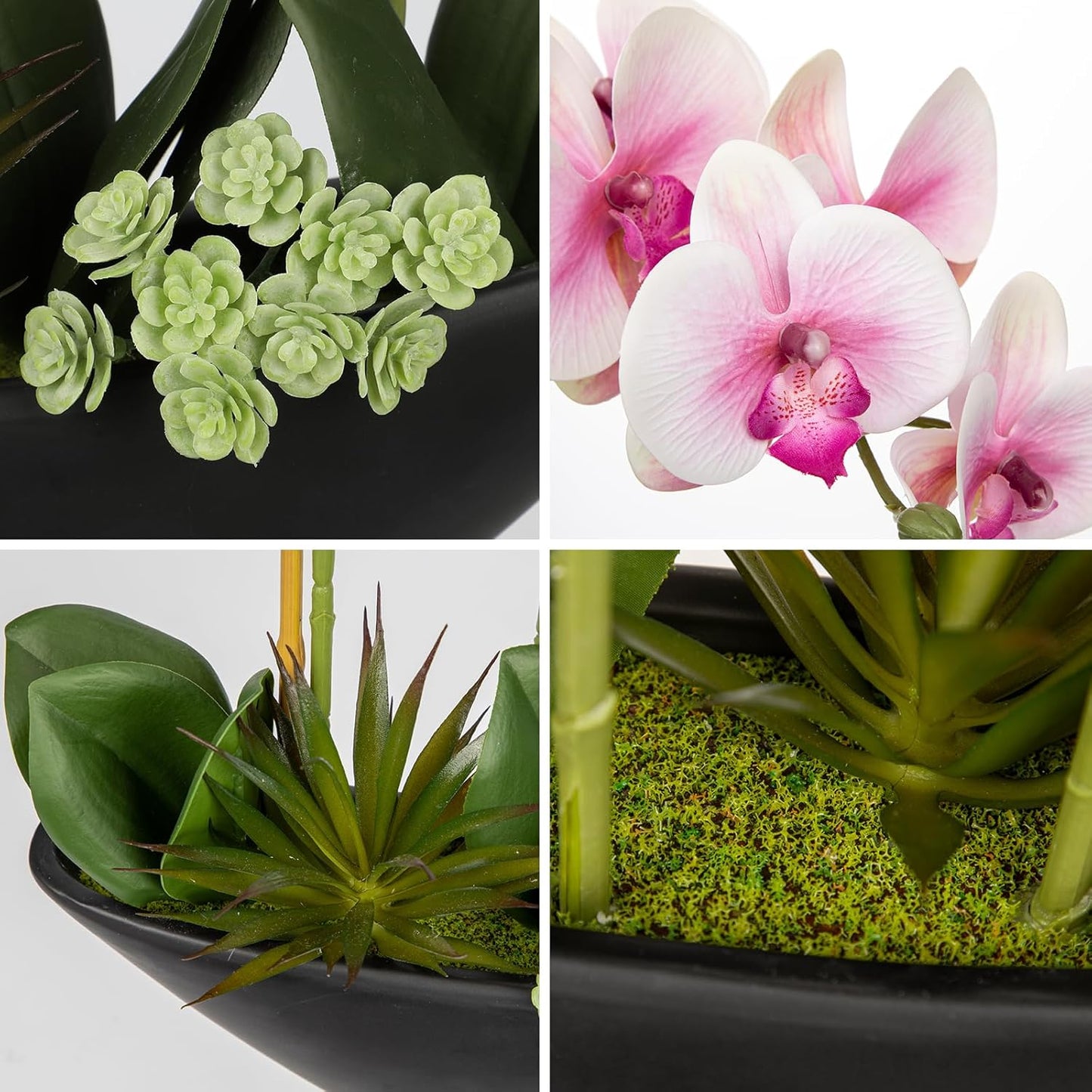 Orchid Artificial Flowers 18in White Fake Orchid Silk Flowers with Ceramic Pot Faux Orchid Arrangement for Home Office Room Coffee Table Centerpiece Modern Decoration