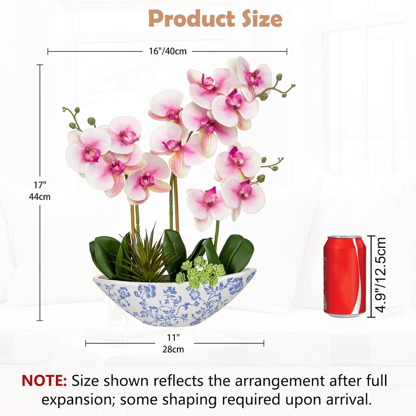 Orchid Artificial Flowers 18in White Fake Orchid Silk Flowers with Ceramic Pot Faux Orchid Arrangement for Home Office Room Coffee Table Centerpiece Modern Decoration