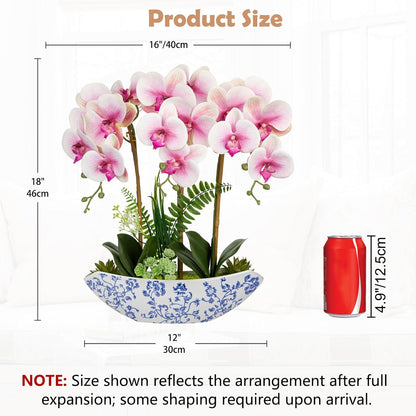 Orchid Artificial Flowers 18in White Fake Orchid Silk Flowers with Ceramic Pot Faux Orchid Arrangement for Home Office Room Coffee Table Centerpiece Modern Decoration